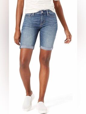 LOFT Outlet Denim Bermuda Shorts Size 10 | 12” Inseam Light Wash Cuffed EUC